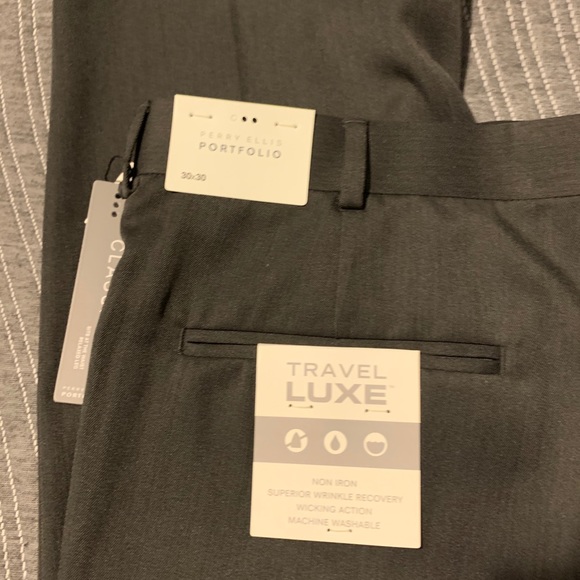 Perry Ellis Charcoal Classic Fit Pleat Pants 30x30 - Picture 4 of 6